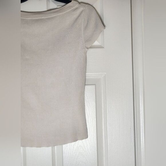 Loft Ann Taylor MP Cream SILK Blend Knit V-neck Shrtslv Women’s Top - Picture 5 of 5